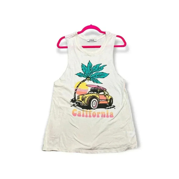 Letluv Tops - Letluv Anthropologie Womens White Bug Car Caliifornia Tank Top Sz S Beach Summer